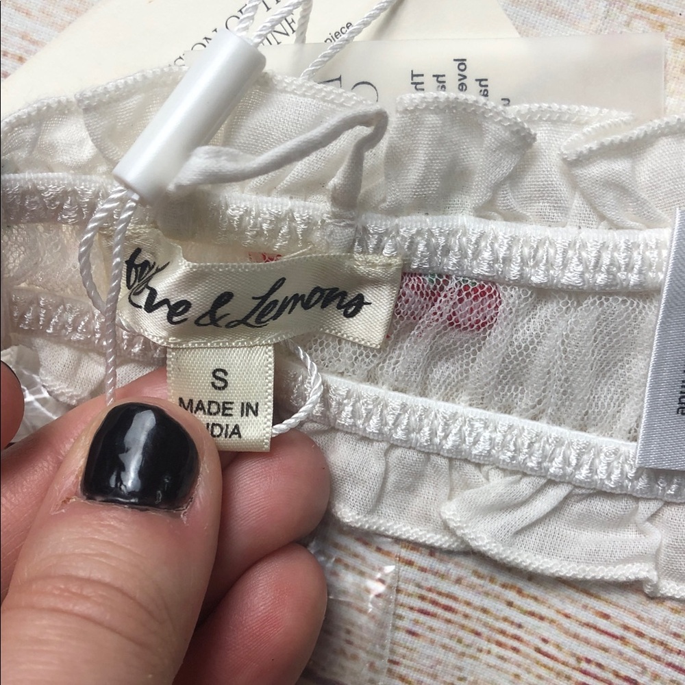 For Love And Lemons White Hand Beaded and Embroidered Cherry Halter Bralette - Picture 13 of 14